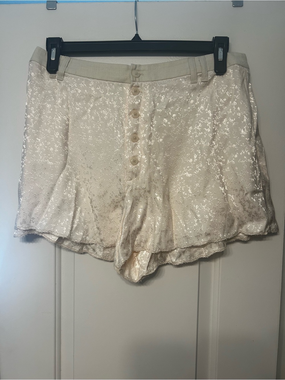 Free People Ivory Floral Satin Button-Front Skort Shorts